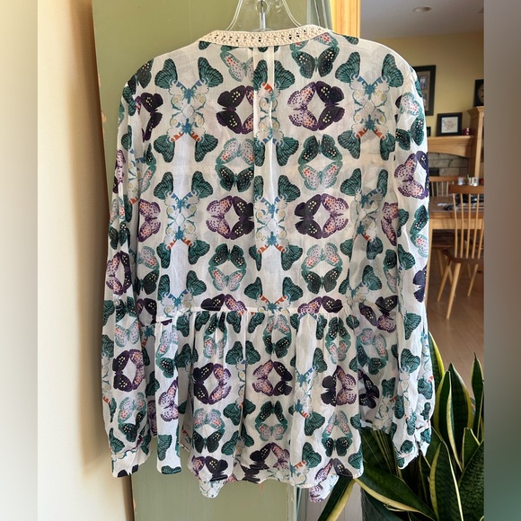 Anthropologie Maeve Abella Butterfly Print Pintuck Cotton Blouse Top Size 6 - Picture 4 of 16